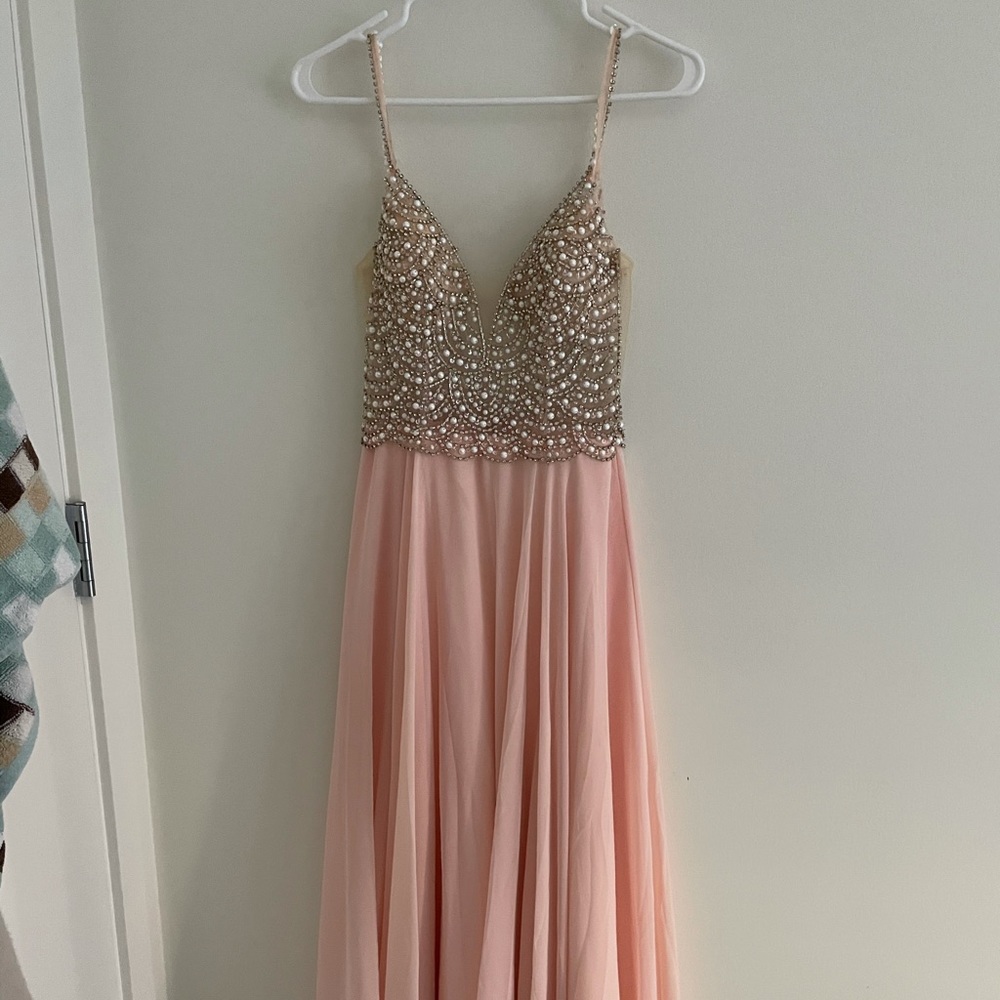 True Love Pink Beaded Rhinestone Maxi Dress